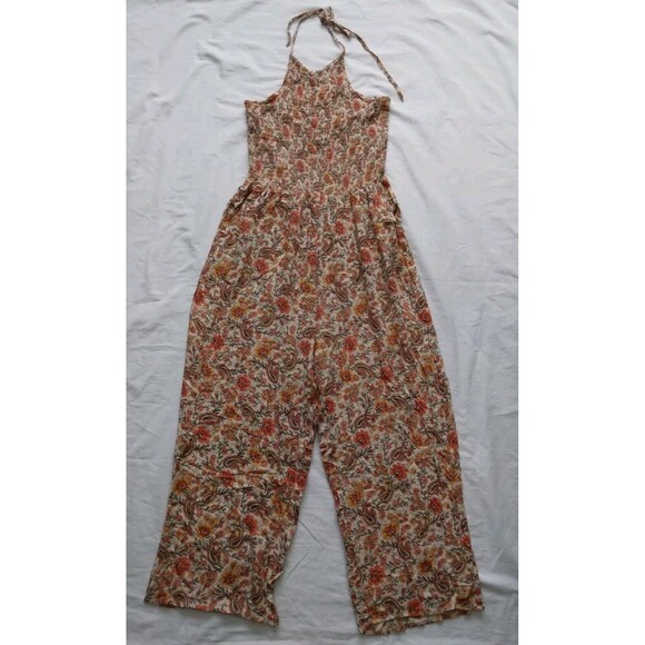 Patrons of Peace Pants - Patrons of Peace Jumpsuit Cropped Floral Paisley Boho Halterneck Smocked Large